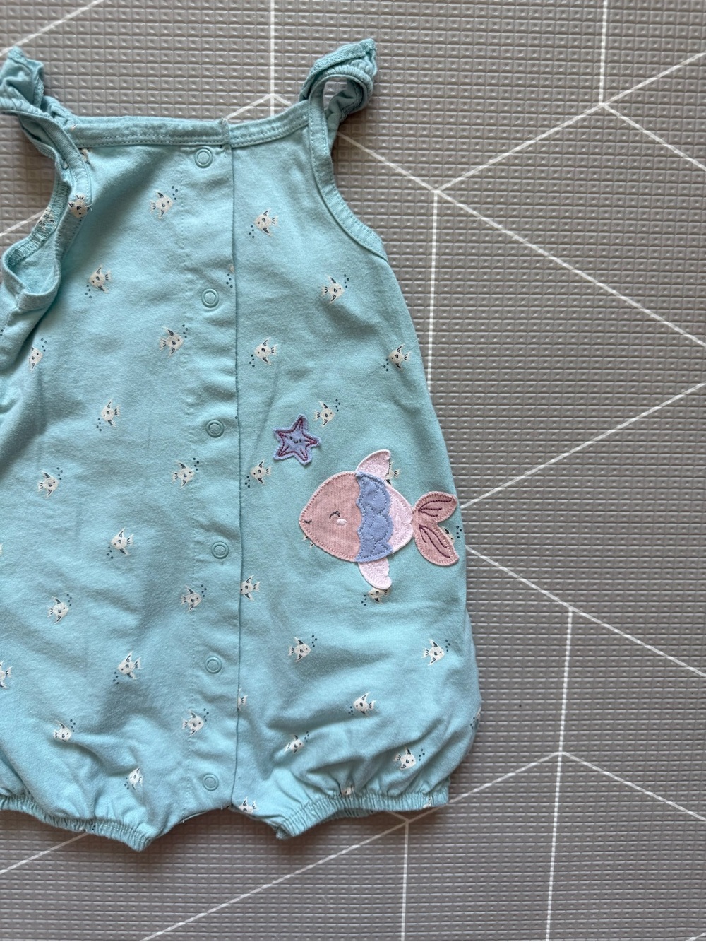 Carters|Baby girl/toddler sleeveless bubble romper in Turquoise w Fish Applique•